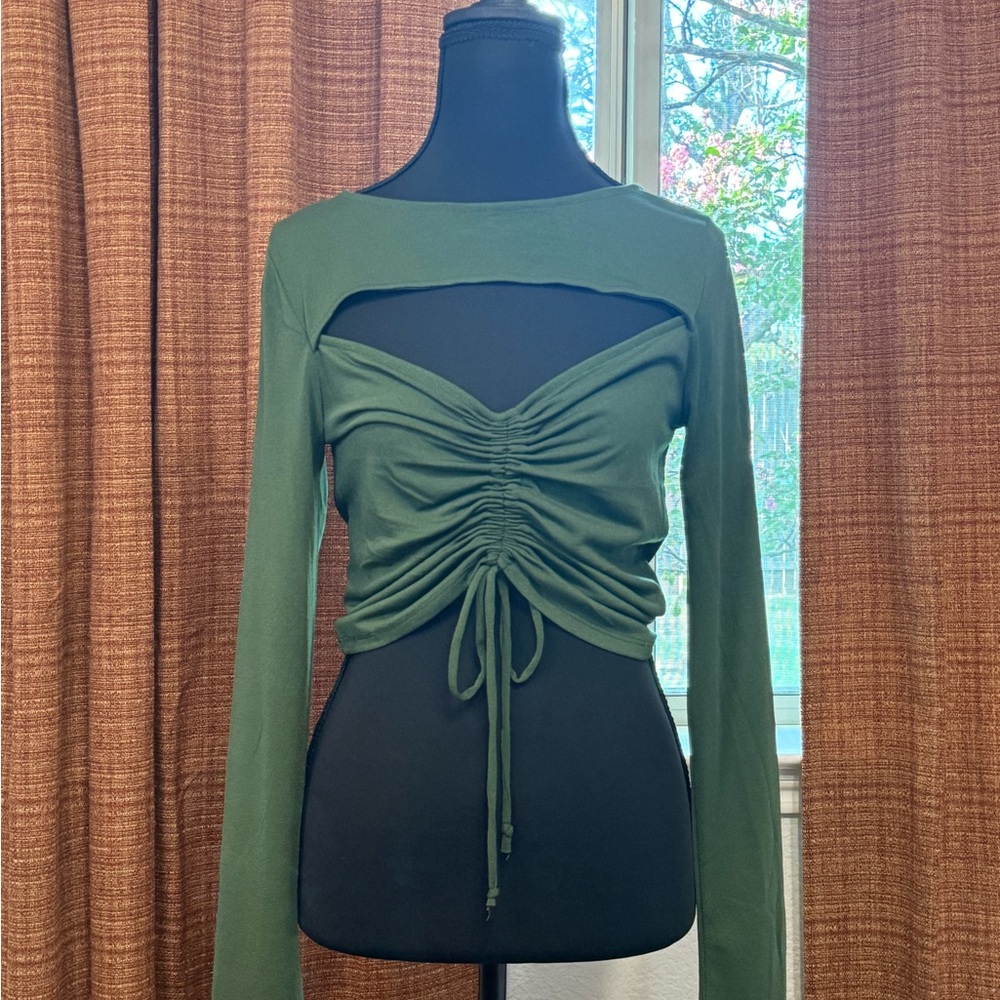 Ambiance Olive Green Ruched Crop Top